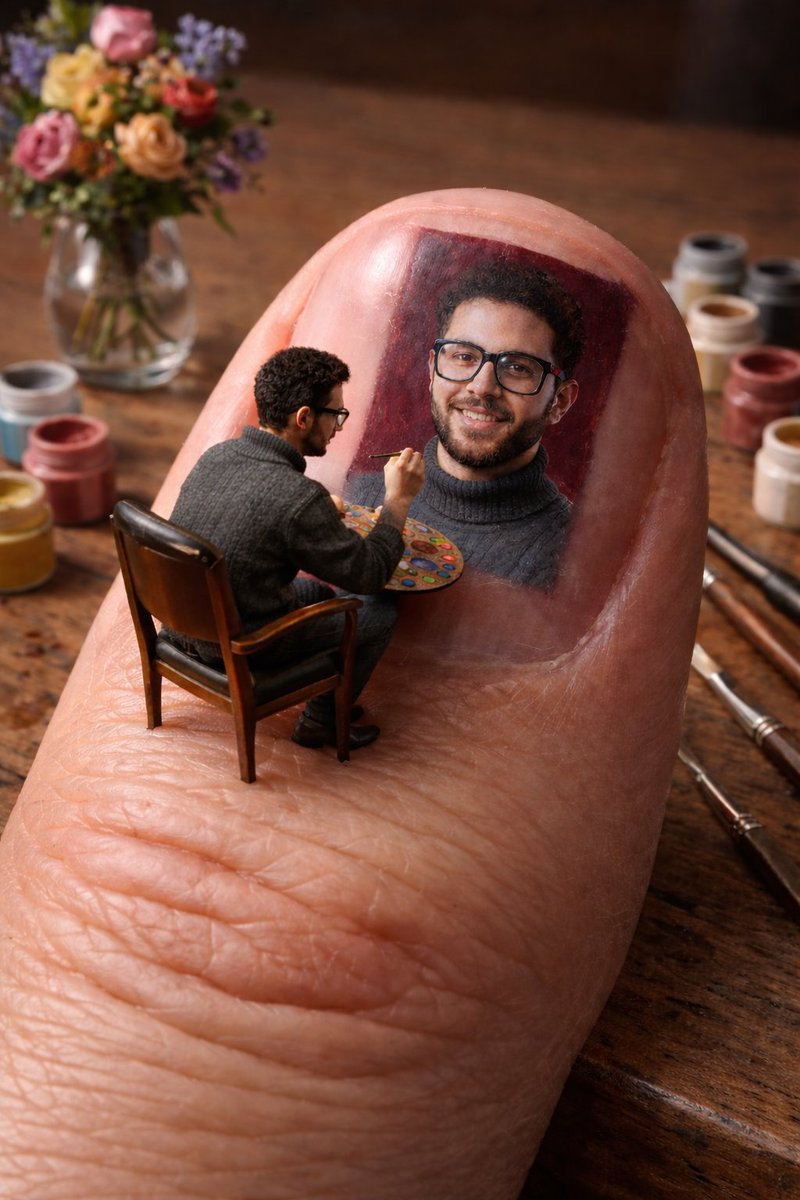 Miniature Artist Painting on Giant Fingernail generated example