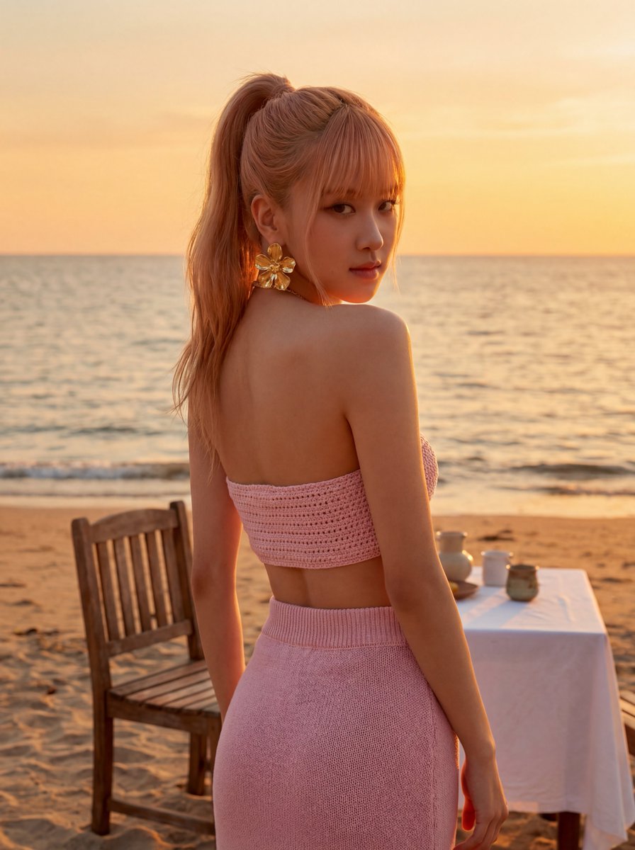 Rosé Sunset Beach Portrait generated example