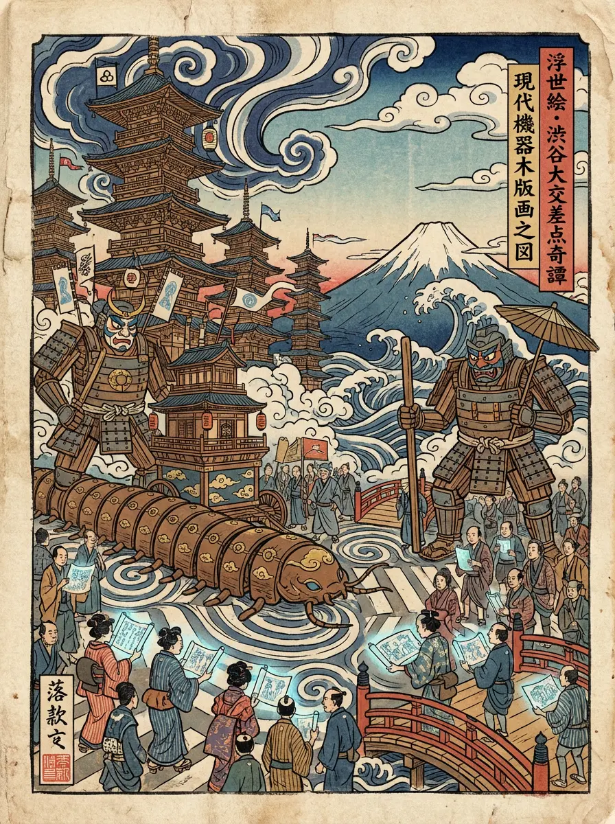 Ukiyo-e Modern Tokyo Woodblock Print generated example