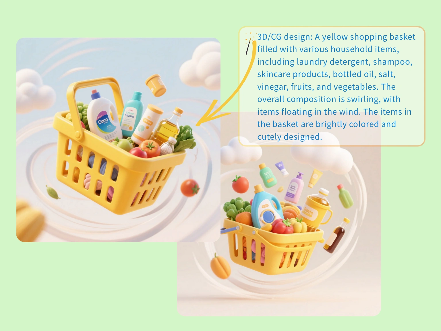 Retail concept prompt showcase with product basket